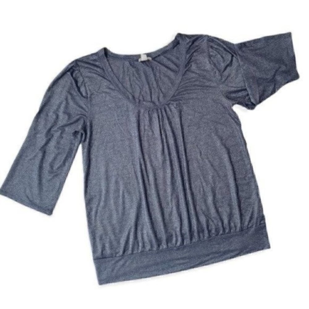 Y2K Old Navy Blue Metallic Pleated Blouse 3/4 Sleeve Women’s L